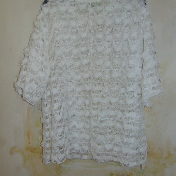 Zara Collection Top Womens Large White Mesh Furry Accent Lagen Look Chevron - Picture 6 of 7